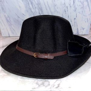 NEW Peter Grimm black brown belted wide brim fedora hat